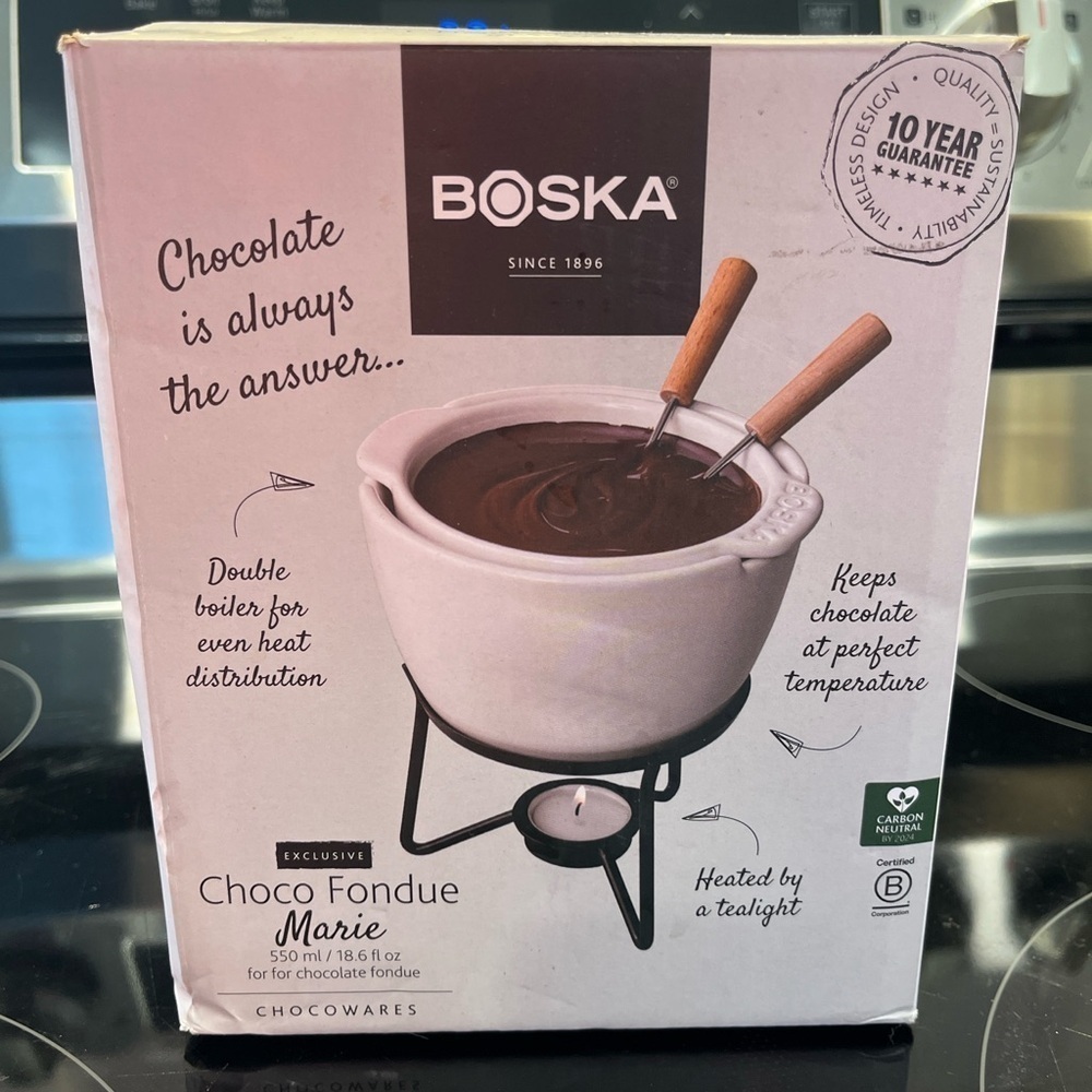 Boska White Ceramic Choco Fondue Marie Pot - Chocolate Fondue Set NEW